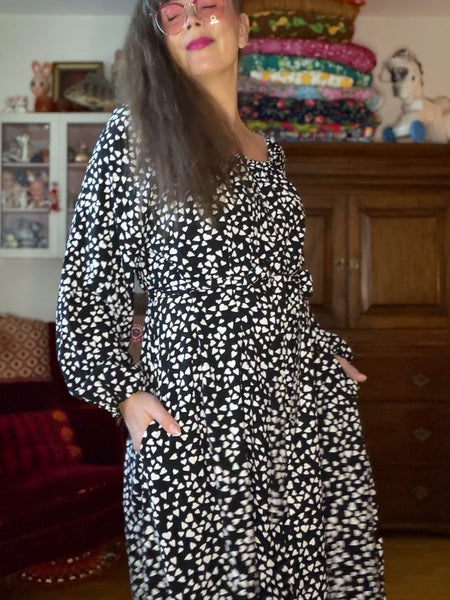 Långklänning med knappar hela vägen, svart & vit