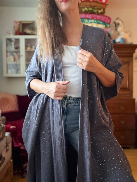 Extra långt sjok / kaftan grått med guld