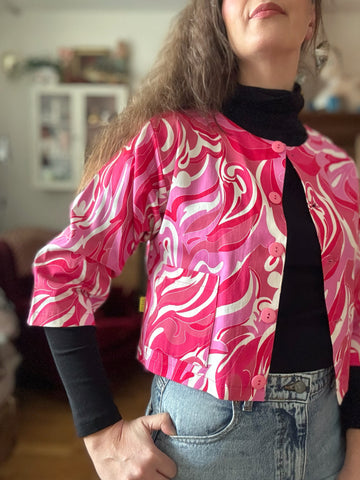 Blusjacka i bomullssatin rosa & röd