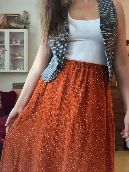 Långkjol i mjuk bomull med resår, tegel