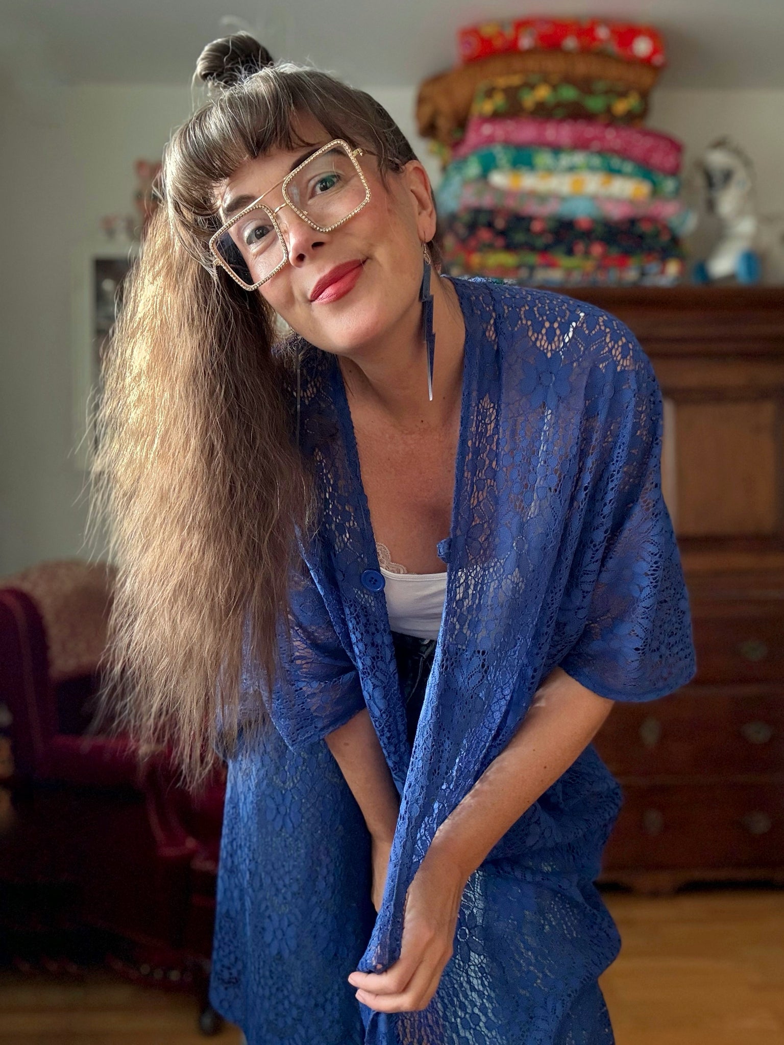 Sjok / kaftan i mörkblå spets