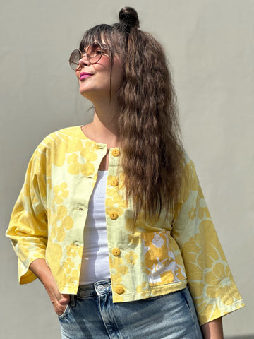 Blusjacka i gult vintagetyg