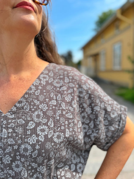 A-formad klänning / tunika i grå bomullsmuslin