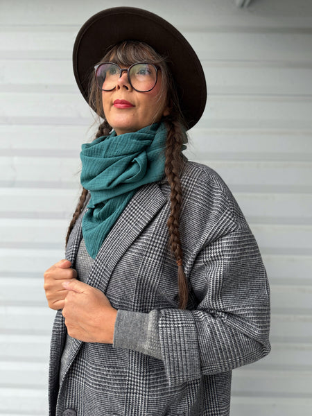 Oversized kavaj i grårutig ull