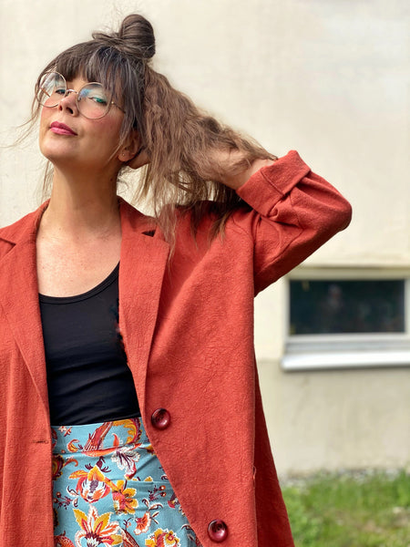 Oversized linnekavaj i bränd orange