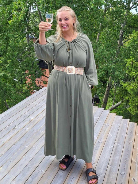 Långklänning med mönster i lila & guld