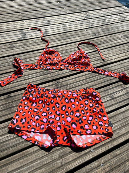 Bikini topp trekant, rött & rosa mönster