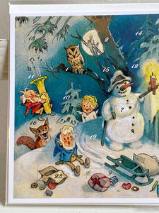 Julkalender snögubbe, vykort