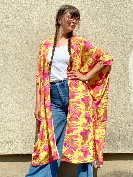 Sjok / kaftan med kvinnor i rosa & gult